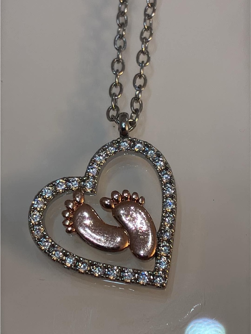 Heart Pendant Necklace with Baby Feet Accent